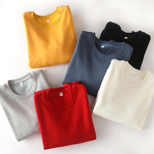 【重磅升级 新疆长绒棉】冬季圆领纯色卫衣男女同款潮流宽松上衣长袖休闲加绒卫衣加厚男装 商品图2