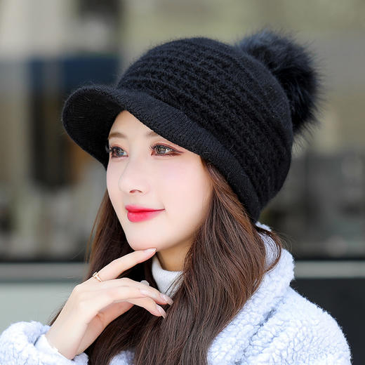 JC-T2-M1321（PH箭头兔毛棒球帽）兔毛棒球帽子女韩国户外加绒保暖针织帽韩版箭头休闲毛球毛线帽冬 商品图1