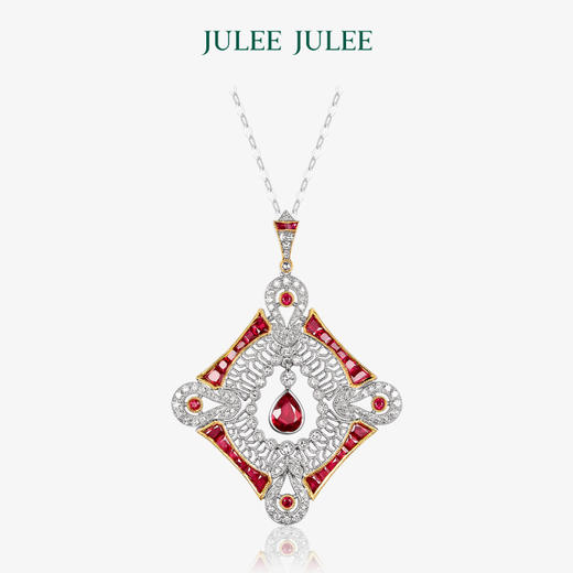 【创世纪】JULEE JULEE茱俪珠宝 18K白金+黄金红宝石钻石吊坠 商品图0