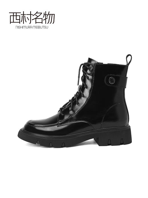 西村名物2021秋冬新款厚底帅气方头真皮平跟短靴加绒靴子女齿轮鞋T21DS45251 商品图1