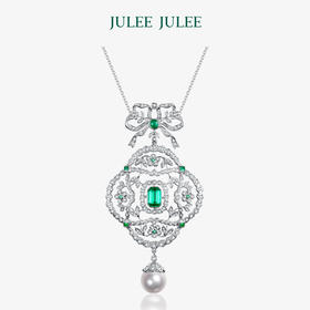 【洛可可小姐】JULEE JULEE茱俪珠宝 18K白金祖母绿Akoya珍珠钻石项链