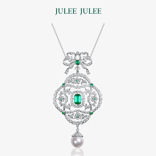 【洛可可小姐】JULEE JULEE茱俪珠宝 18K白金祖母绿Akoya珍珠钻石项链 商品图0