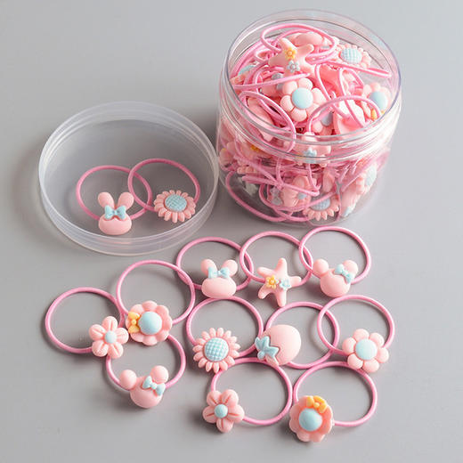 新款儿童发圈40条罐装皮筋成对装卡通树脂发带宝宝女孩扎头发发绳 商品图11