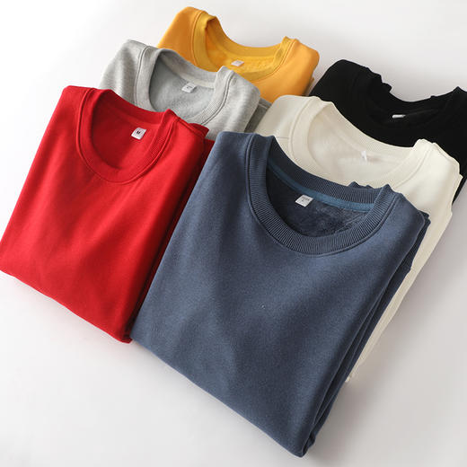 【重磅升级 新疆长绒棉】冬季圆领纯色卫衣男女同款潮流宽松上衣长袖休闲加绒卫衣加厚男装 商品图1