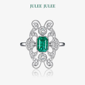 【蝶翼】JULEE JULEE茱俪珠宝 18K白金祖母绿钻石 白蓝宝戒指