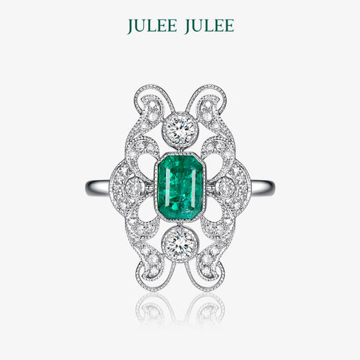 【蝶翼】JULEE JULEE茱俪珠宝 18K白金祖母绿钻石 白蓝宝戒指 商品图0