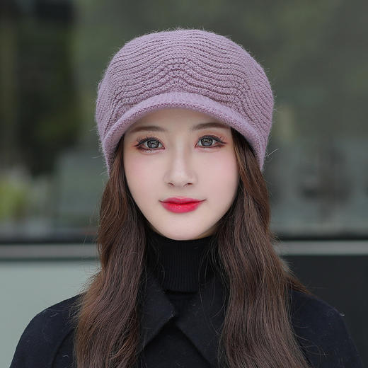 JC-R3-M1308（SD条纹兔毛帽）帽子纯色加绒针织兔毛帽女毛线帽护耳保暖妈妈帽潮 商品图1