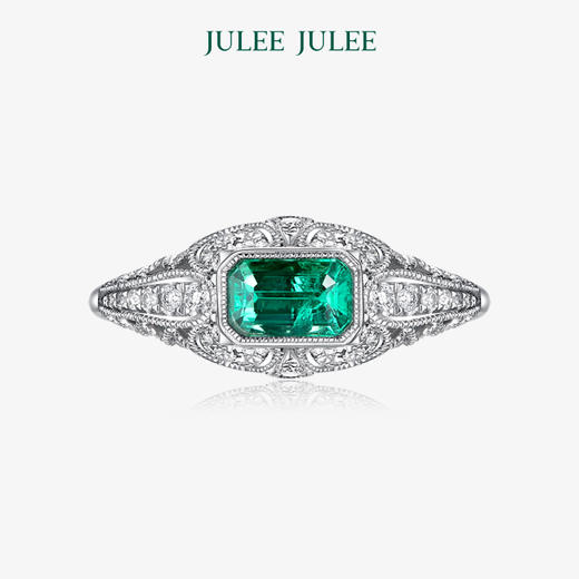 【爱丽丝】JULEE JULEE茱俪珠宝  18K白金祖母绿钻石戒指 商品图0