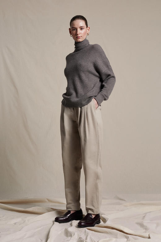 Mark Kenly Domino Tan  沙色PIRETTE高腰双褶棉质长裤 商品图4