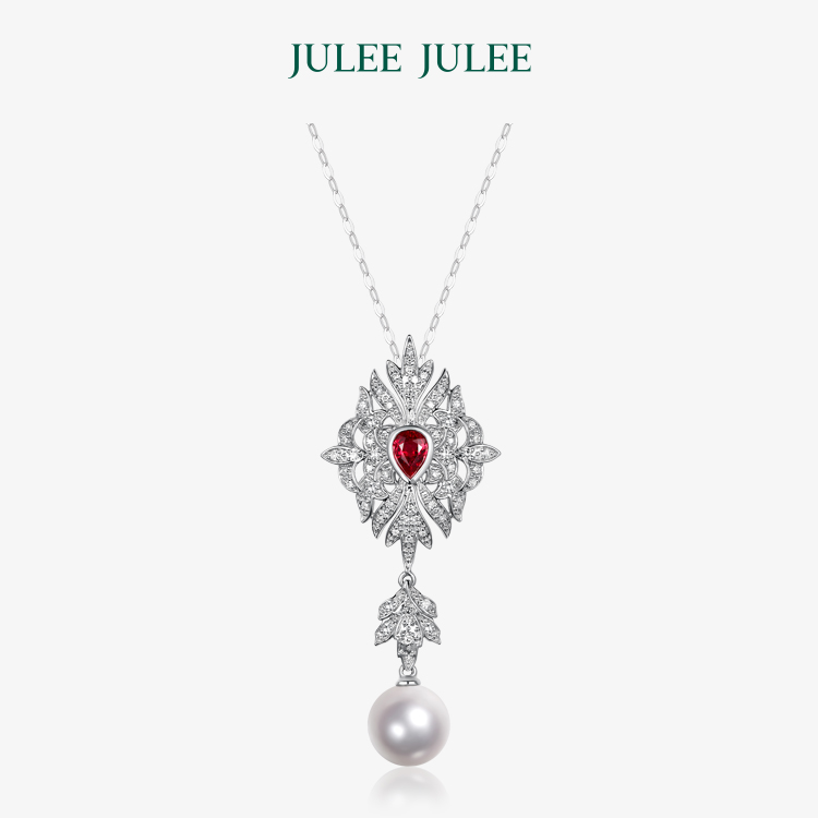 【风华】JULEE JULEE茱俪珠宝 18K金红宝石Akoya珍珠钻石吊坠