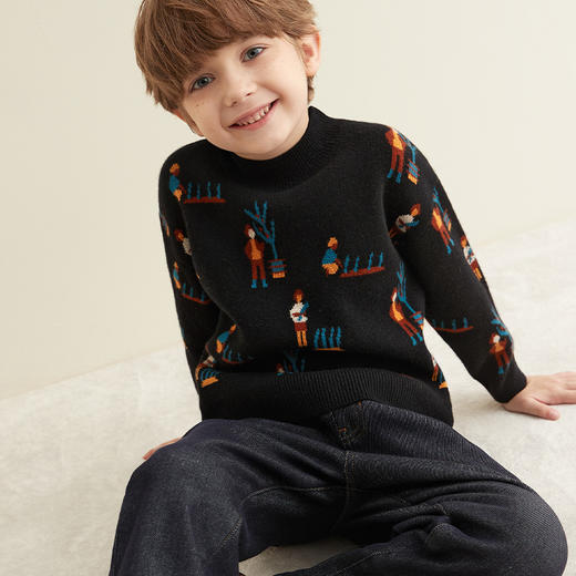 【玉米卡通图案童装羊绒】羊绒世家童装秋冬新品加厚保暖半高领羊绒衫 商品图1