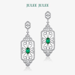 【卷云坠】JULEE JULEE茱俪珠宝 18K白金祖母绿白蓝宝钻石耳饰