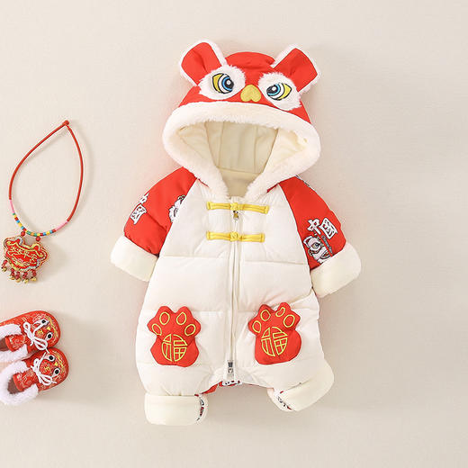 婴儿秋冬装套装衣服男女宝宝爬服中国风连体衣红色过年拜年服喜庆 商品图1