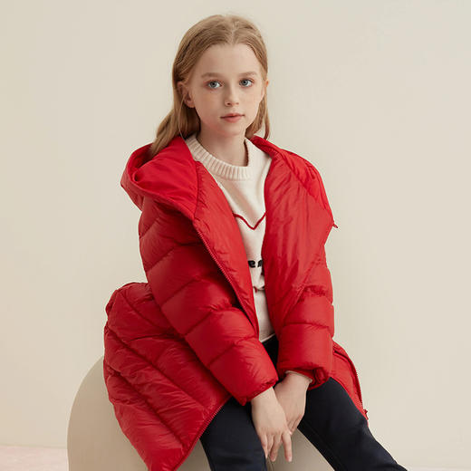 【连帽斜门襟白鹅绒羽绒服】21年冬季新品加厚保暖连帽女宝羽绒服 商品图1