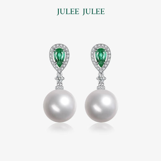 【简单】JULEE JULEE茱俪珠宝  18K白金祖母绿Akoya珍珠耳饰 商品图0