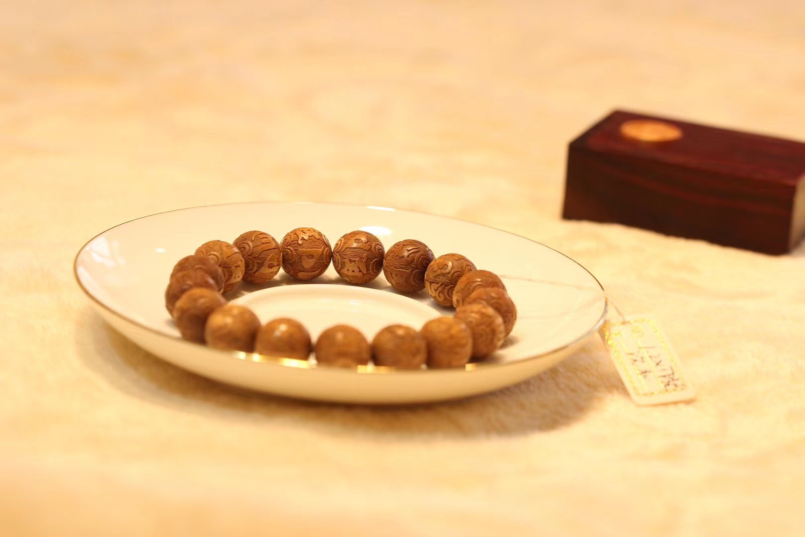 【青山特惠】1.2*17颗 红肉印度迈索尔正区老山檀六字箴言手串 L12