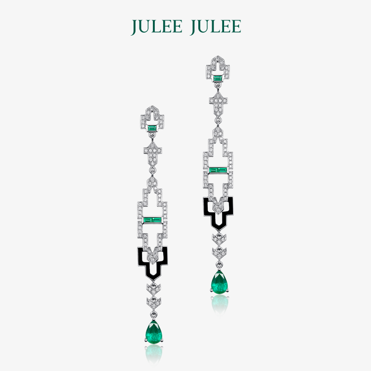【寄幽】JULEE JULEE茱俪珠宝 18K白金祖母绿钻石耳饰
