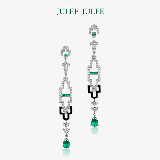 【寄幽】JULEE JULEE茱俪珠宝 18K白金祖母绿钻石耳饰 商品图0