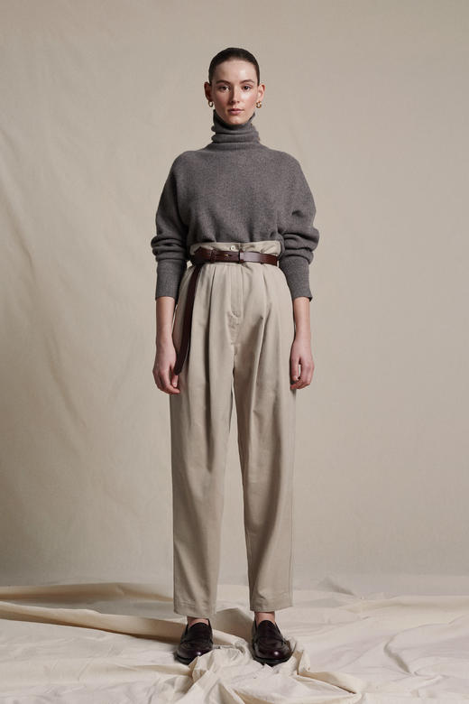 Mark Kenly Domino Tan  沙色PIRETTE高腰双褶棉质长裤 商品图5