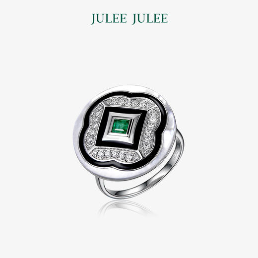 【姑苏】JULEE JULEE茱俪珠宝  18K白金祖母绿钻石珐琅母贝项链戒指耳饰套装 商品图3