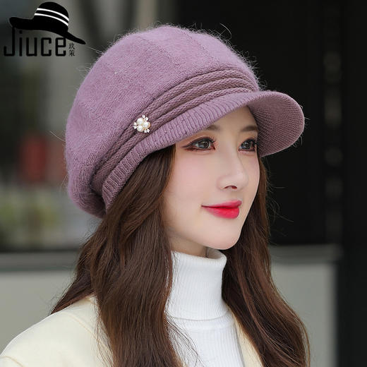 上海旗袍厂JC-H3-M1318（SD珍珠兔毛妈妈帽）兔毛帽子女秋冬新款双层加绒护耳针织帽百搭韩版休闲妈妈帽 商品图0