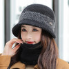 ZQ-H1-M1332（PH拼接格纹兔毛帽子围脖套件）韩国兔毛针织帽子围脖套件冬天防寒加绒妈妈帽大头围保暖帽 商品缩略图1