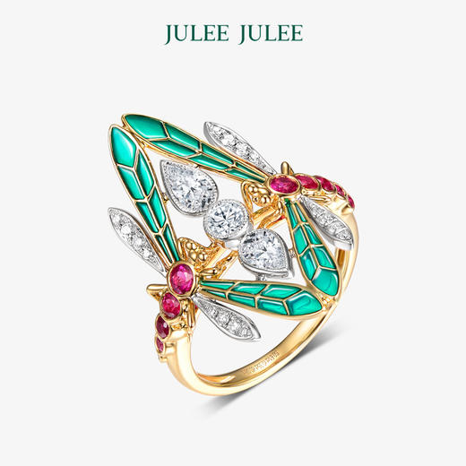 【蜻蜓】JULEE JULEE茱俪珠宝 18K黄金白蓝宝钻石 红宝石戒指 商品图1