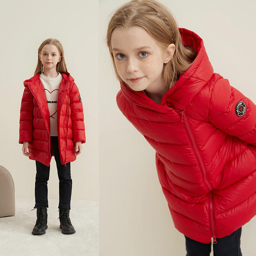 【连帽斜门襟白鹅绒羽绒服】21年冬季新品加厚保暖连帽女宝羽绒服 商品图2