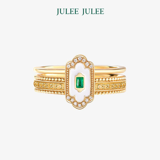 【致敬】JULEE JULEE茱俪珠宝  18K黄金祖母绿钻石戒指耳环套装 商品图2