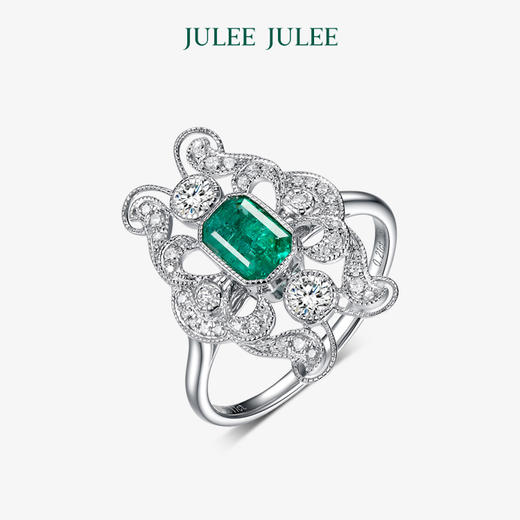 【蝶翼】JULEE JULEE茱俪珠宝 18K白金祖母绿钻石 白蓝宝戒指 商品图1