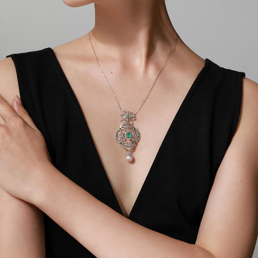 【洛可可小姐】JULEE JULEE茱俪珠宝 18K白金祖母绿Akoya珍珠钻石项链 商品图2