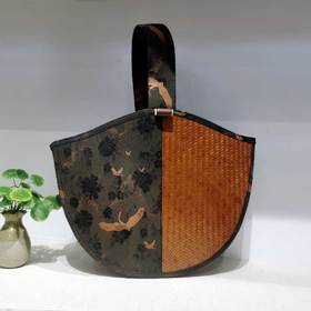 香云纱竹编仙鹤挽包