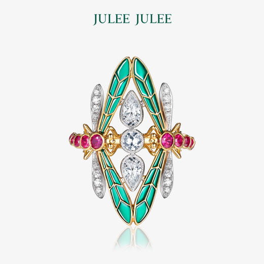 【蜻蜓】JULEE JULEE茱俪珠宝 18K黄金白蓝宝钻石 红宝石戒指 商品图0