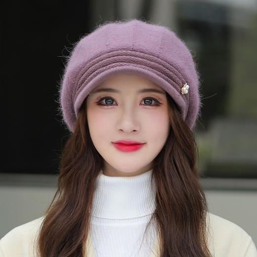 上海旗袍厂JC-H3-M1318（SD珍珠兔毛妈妈帽）兔毛帽子女秋冬新款双层加绒护耳针织帽百搭韩版休闲妈妈帽 商品图2