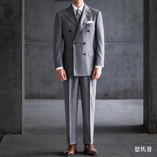 Stylbiella Super 120's 澳洲美丽诺羊毛卡其色棕条纹三件套 商品图0