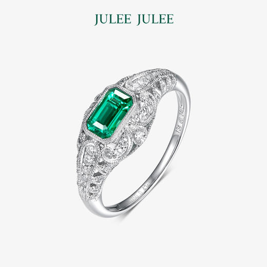 【爱丽丝】JULEE JULEE茱俪珠宝  18K白金祖母绿钻石戒指 商品图1