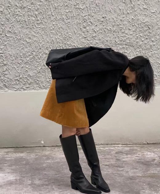 HIDEMI 牛漆皮/牛皮方尖头擦色做旧感女鞋中跟增高长靴 商品图3