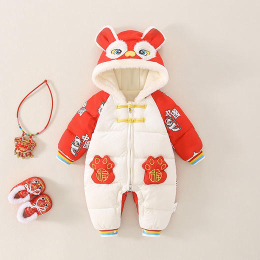 婴儿秋冬装套装衣服男女宝宝爬服中国风连体衣红色过年拜年服喜庆 商品图5