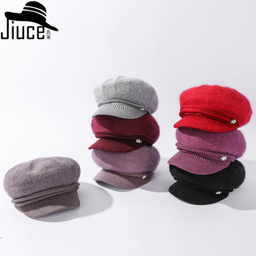 上海旗袍厂JC-H3-M1318（SD珍珠兔毛妈妈帽）兔毛帽子女秋冬新款双层加绒护耳针织帽百搭韩版休闲妈妈帽 商品图3