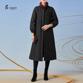 TANGY Collection/天意精品2021年秋冬新品撞色包边宽松廓型收腰莨绸香云纱棉衣