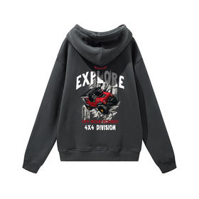 自由基地越野攀岩牧马人印花图案抓绒卫衣带帽秋冬套头休闲衫 NMT-1730