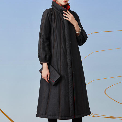 TANGY Collection/天意精品2021年秋冬新品撞色包边宽松廓型收腰莨绸香云纱棉衣 商品图4