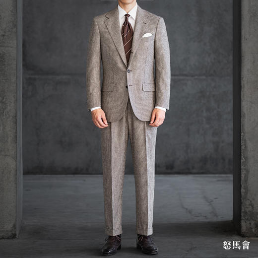 Stylbiella Super 100's 澳洲美丽诺羊毛卡其棕色千鸟格套装 商品图0