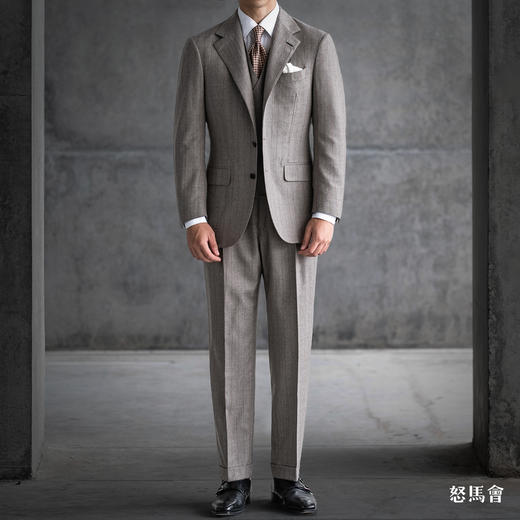 Stylbiella Super 120's 澳洲美丽诺羊毛深卡其色橙条纹套装 商品图0