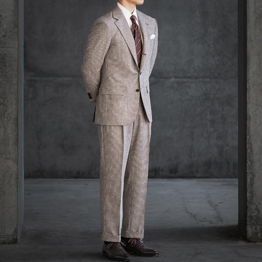 Stylbiella Super 100's 澳洲美丽诺羊毛卡其棕色千鸟格套装 商品图1