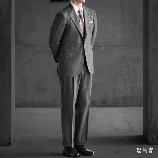 Stylbiella Super 120's 澳洲美丽诺羊毛橄榄绿色棕条纹套装 商品图1