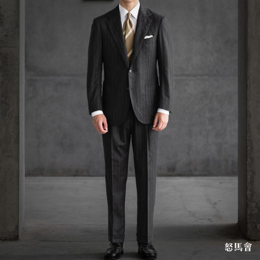 Stylbiella Super 120's 澳洲美丽诺羊毛墨绿色棕条纹套装 商品图0