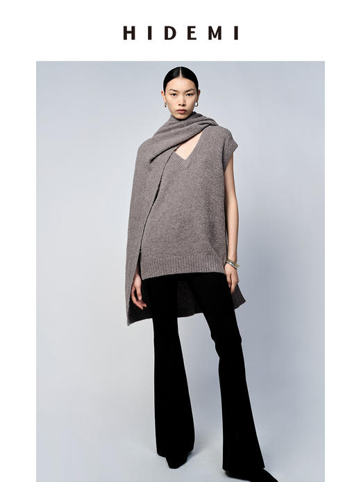 HIDEMI 美利奴羊毛系列雾灰色V领马夹 商品图6