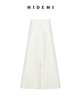 HIDEMI 白色羊毛厚款前开衩半身裙