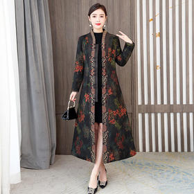 AHM- yqwl9959 绢纺香云纱旗袍外套女2021冬新款中国风复古夹棉加厚保暖长款大衣